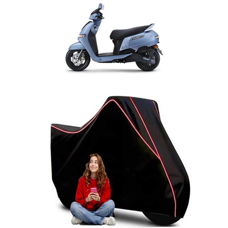 Image of iQube Scooty Bike Cover Water Resistant Outdoor Use Universal Fit Scooters Motorcycles Heavy Duty UV Protection Dust Rain Scratch Resistant Elastic Bottom Black Blue Piping