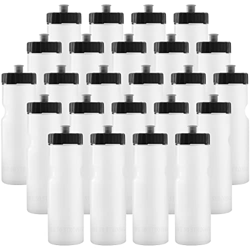 50 Strong Bulk Water Bottles | 24 Pack Sports Bottle | 22 oz. BPA-Free Easy Open with Pull Top Cap | Made in USA | Reusable Plastic Water Bottles for Adults & Kids | Top Rack Dishwasher Safe