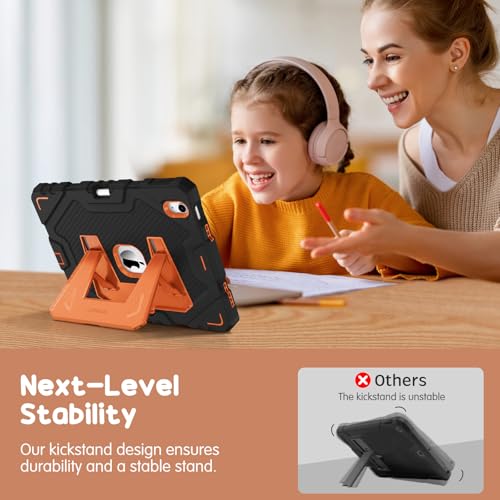 Image of Fintie Kids Friendly Case for iPad (A16) 11th Generation 11 Inch (2025), iPad 10th Generation 10.9 Inch (2022), Fully-Body Rugged Heavy Duty Shockproof Protective Case with Kickstand, Black /Orange
