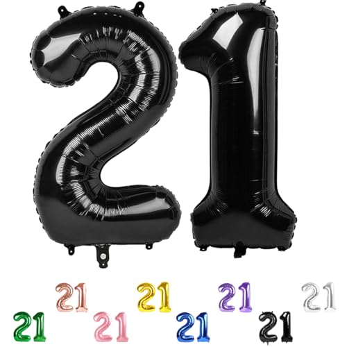 40 Inch 21 Number Balloon Black Birthday Decorations for Men Women Birthday Balloon for 12 21st Party Decor Anniversaries Celebration Party Graduation