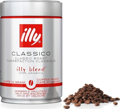 illy Classico Coffee Beans, 100% Arabica Blend, Medium Roast, Intensity 5/9, Smooth & Balanced with Caramel & Floral Notes, Suitable for Bean to Cup & Fresh Grinding, 250g