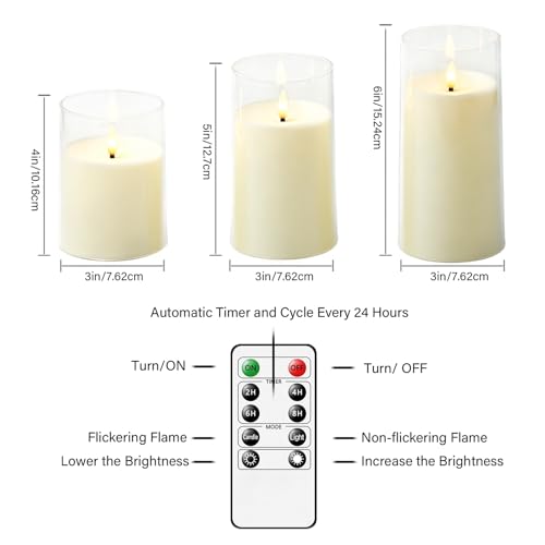 Image of kakoya Flickering Flameless Candles Battery Operated with Remote and 2 /4 /6 /8 H Timer Acrylic Led Pillar Candles Pack of 9 (D 3 inch xH 4 inch 5 inch 6 inch) with Realistic 3D Wick Candles for Home Decor(Ivory)