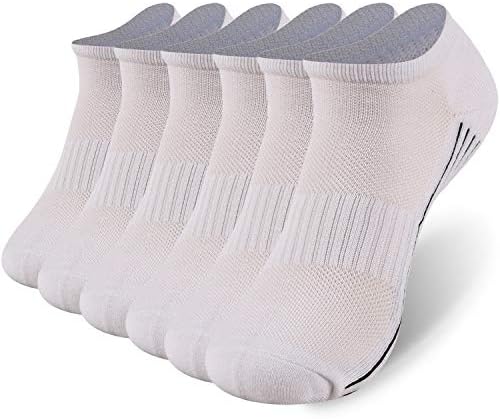 Sunew Short Bamboo Cushioned Socks, 6 Pack Womens and Mens Summer Bamboo Fiber Wick Sweat No Show Cycling Hiking Trekking Golf Healthy Sweaty Breathable Chronic Athletes Foot Socks,White L