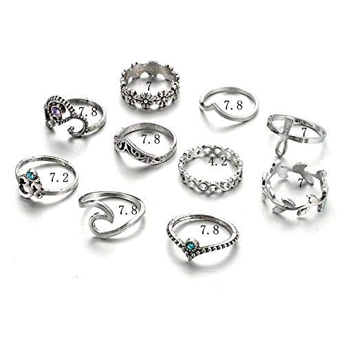Zealmer Wave Ring Set Statement Crown V Chevron Yoga OM Flower Lotus Sunflower Midi Knuckle Rings