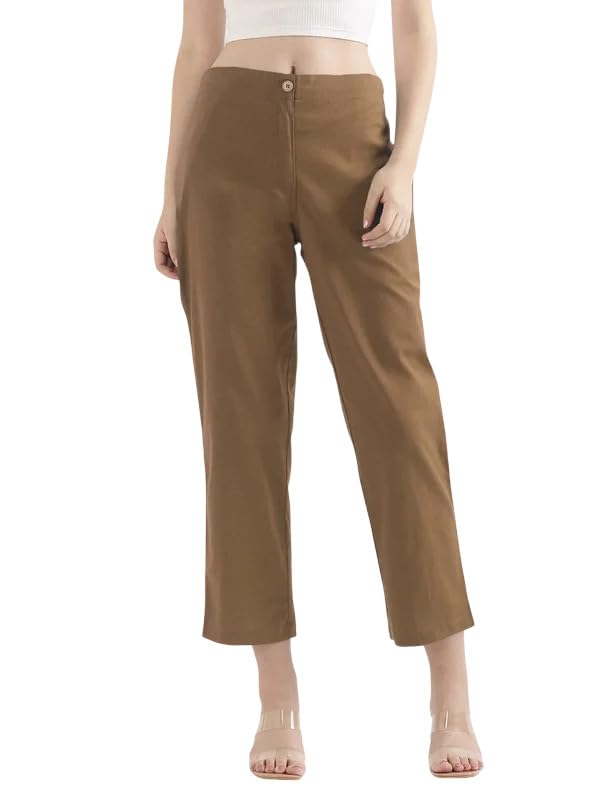Women’s Mocha Cotton Straight Pants for Women | Wider Hip Fit Casual Trousers | Breathable Cotton Fabric with Elastic Waistband Drawstring & Deep Pockets | Comfortable Everyday Wear-picture-14