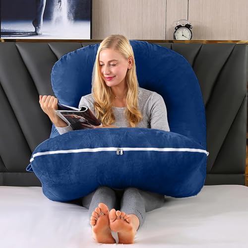 Image of G-Shaped Sleeping Pregnancy Pillow| Removable Velvet Covers| PregnoCare Fibres| Maternity, Nursing| Full Body Soft-Support Bump, Head, Back, Shoulder, Hips, Legs and Belly (Blue)