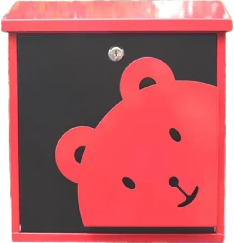 ユニークスマイルレターボックス ウォールマウント bear デザイン レッド亜鉛メッキシート ロック可能 家庭用郵便ポスト