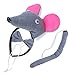 BESTOYARD Disfraz de Raton para Niños Diadema Animal Conjunto de Orejas Animal Cola y Pajarita Traje de Costume para Halloween Fiesta 3 Piezas Raton
