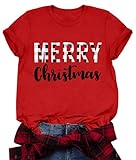 tiorhooe maglietta natalizia da donna, con scritta merry christmas, casual, per le vacanze, rosso 1, s