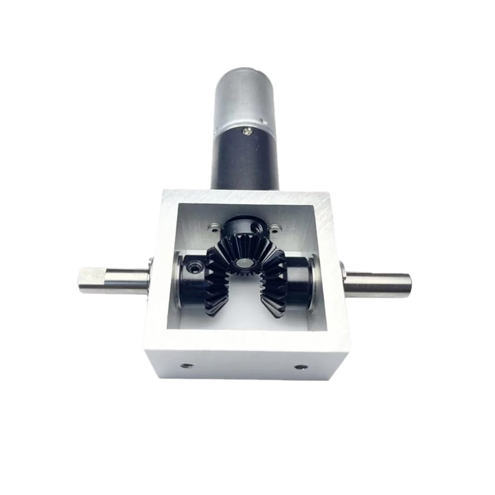 24V Gleichstrom-Planetengetriebemotor mit rechtwinkligem Kegelradgetriebe – Doppelausgangswelle, Drehrichtungsumkehr, 1 Eingang, 2 Ausgänge