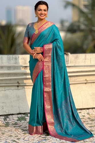 Image of SGF11 Women's Kanjivaram Pure Soft Silk Designer Saree With Blouse Piece