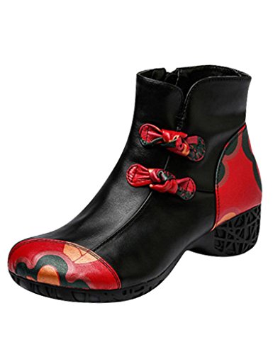 Bottes en cuir véritable Youlee Femmes, finition imprimée et zip artisanal