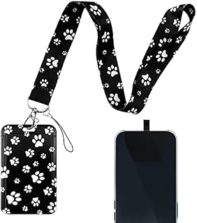 Aocar Lanyard with Hard Card Case, Neck Strap with ID Badge Holder and Phone Tether Pad for Offices, Keys, Wallet (Dog Paw)