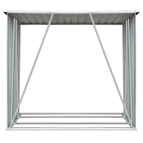 Vidaxl Capannone Da Giardino Acciaio Zincato Grigio Stand Portalegna Legname - 4