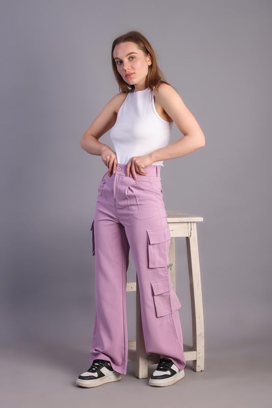 Image of HIGH Buy Women Korean 5 Pocket Cargo Comfort and Styles Baggy Super Lycra Pants for Women and Girls - Perfect High Waist Trousers for Women