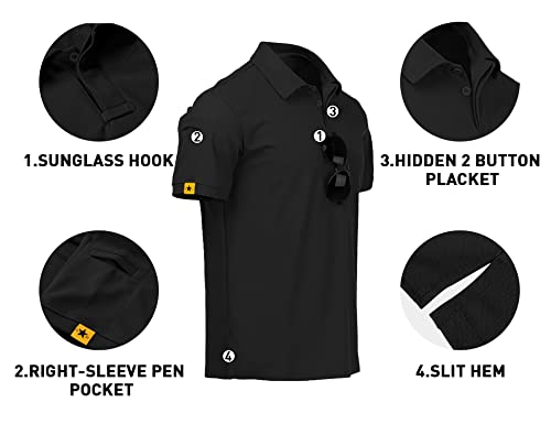 V Valanch Black Polo Shirts For Men Short Sleeve Moisture Wicking Golf Polo Collared Sport Work Shirts,Black,L thumb #3