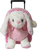 Kreative Kids Adorable Pink Bunny Rolling Backpack w/Shiny Eyes, Removable Stuffie & Wheels
