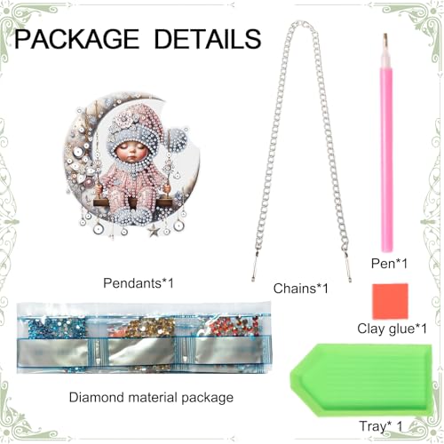 Image of AiYuanzsh Christmas Baby on Moon Diamond Painting Hanging Kit, DIY 5D Acrylic Diamond Art Pendant with Special Shaped Rhinestones, Elegant Wall or Window Decoration, Handmade Craft Gift for Adults