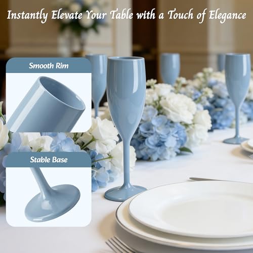 LEYIQU Plastic Champagne Flutes, Acrylic Glasses Goblets Cups Toasting Shatterproof Reusable Flute, for Wedding Party Dinner Mimosa Bar Anniversary Birthday (24, Blue) by LEYIQU - Image 3