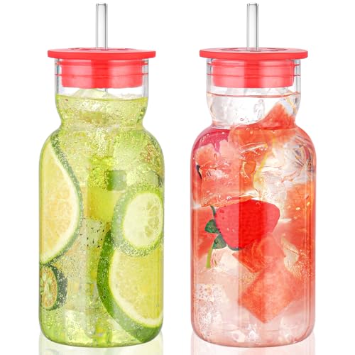 Save 29% on 17 oz Glass Cups with Lid and Straw (2 Pack)