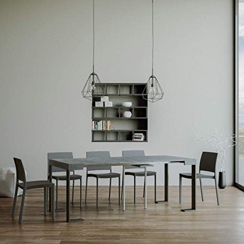 Itamoby, Consola extensible Tecno Small, Madera & Metal, Hormigon & Antracita, L.90 x H.77 x P.40 (extensible a 196 cm)