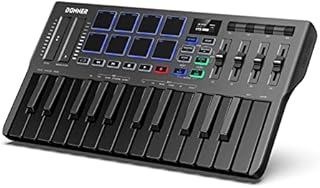 USB MIDI Keyboard Controller, 25 Mini Key Portable MIDI with 8 Backlit Drum, OLED Screen Display, Personalized Touch Bar and Music Production Software Included, Donner DMK25 Pro with 40 Free Courses