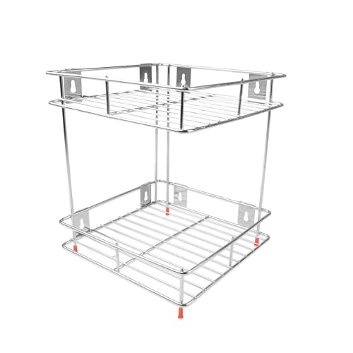 Image of Zepdos 2 Tier Stainless Steel Kitchen Organizer Rack, Wall Mounted Spice Rack & Countertop Storage Shelf for Kitchen, Bathroom & Pantry, Multipurpose Storage Stand for Jars, Oil Bottles & Utensils