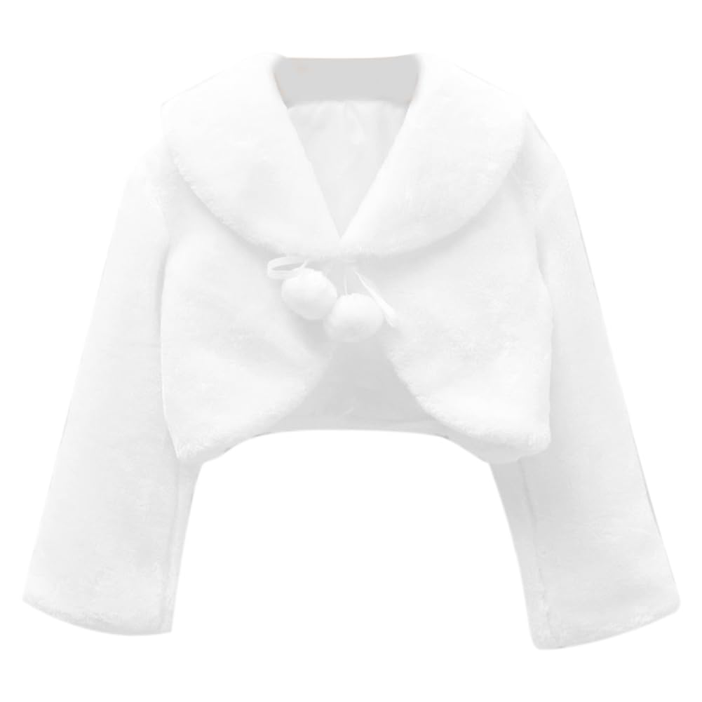 Liujiami Manga Larga Boda Rebeca Niñas Piel Sintética Encogimientos de Hombros Invierno Chaqueta de abrigo Corto Vestido de punto Niños Dama de Honor Fiesta Dulce Abrigo