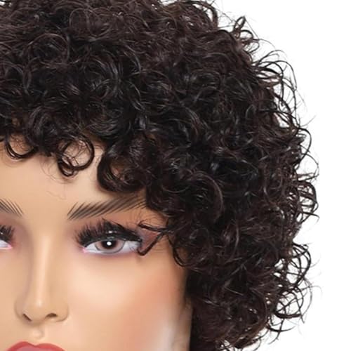 Perruque pixie courts sans colle contre les cheveux plats afro bouclés