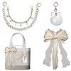 FTTYUBE 4PCS Tote Bag Charms Kit, Decorative Bow, Pom Pom, Pearls for Yeti Camino 20/35/50 Carryall,Bows, Plush Balls Metal Chain Accessories for Bags,Carryall Bogg Tote Bags (White)