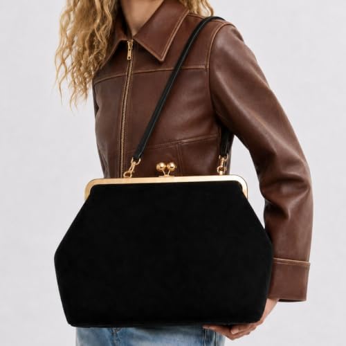 Image of Slouchy Kiss Lock Crossbody Bag Women Hobo Shoulder KissLock Purses Handbag