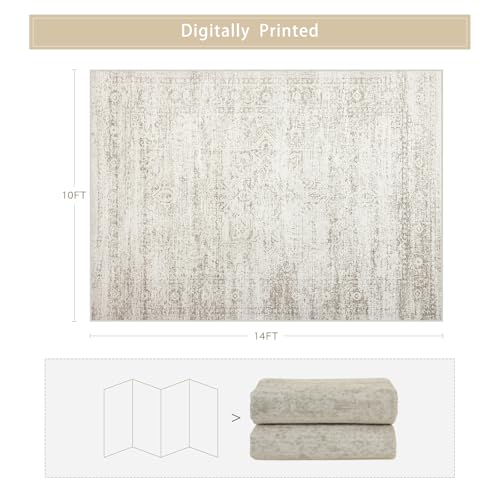 Washable Rugs 10x14 Area Rugs for Living Room,Rugs for Bedroom,Large Carpets,Ultra Soft Faux Wool Retro Dining Room Rug,Non Slip&Non-Shedding Low Pile Vintage Print Rug for Home Office Decor