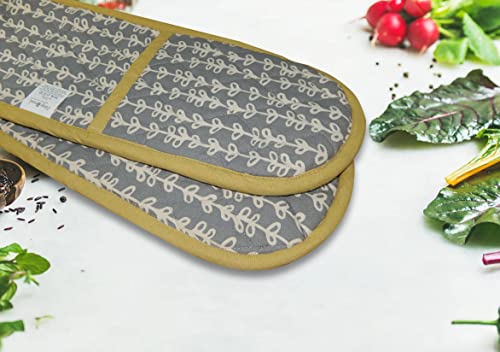 Tiny Break Double Oven Mitt - Running Floral - 7 X 35 Inch - Heat Resistant Oven Gloves To Protect Hands And Arms - Perfect For Cooking, Baking, And Handling Hot Pots And Pans - Grey #TOP2