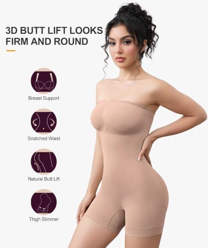 Image of Women's Strapless Shapewear Bodysuit for Women Tummy Control Shapewear, Seamless Body Shaper with Removable Straps