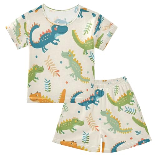 senya Short Sleeve Pajamas Sets Summer Cotton Sleepwear Cute Crocodile and Leaves