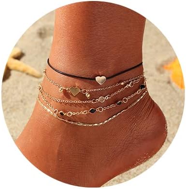 SimslyBoho Anklets Crystal Layered Ankle Bracelets Gold Beach Barefoot Foot Jewelry for Women and Girls (Set-11) (Set-12)