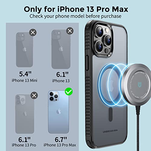 Image of UNBREAKcable Magnetic Case for iPhone 13 Pro Max, iPhone 13 Pro Max Case with MagSafe[Military Grade Shockproof] Translucent Matte Back& Soft Silicone Airbag Bumper for Apple 6.7 inch- Black