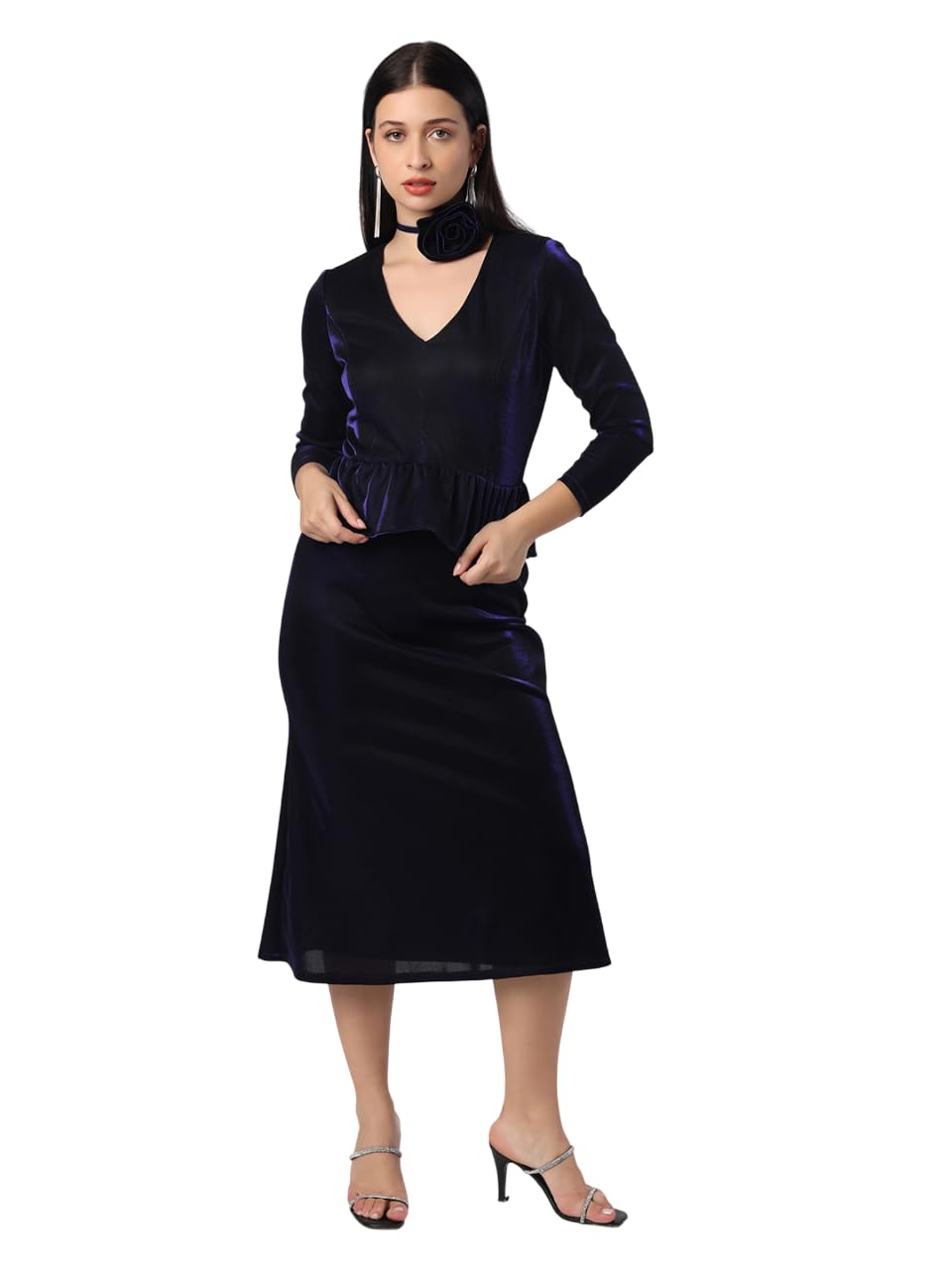 Stylish Womens Polyester Solid Long Sleeves V-Neck Regular Fit Co-ord Set | Lightweight & Breathable Fabric | Top with Skirt Set-image-36