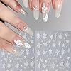 4Sheets White Flower Nail Art Stickers Simple Plant 3D Self-Adhesive Nail Stickers for Women Accessories Supplies DIY Acrylic Nails Decoration Wedding Design Decoration Nails Decals DIY #2