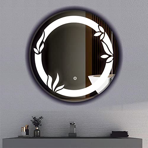 Image of LED Mirror Glass Bathroom Wall - Decorative Led Mirror with Touch Sensor Lights Cabinet Vanity Wall Design Darpan Full Length for Home (21x21 Inch Round DH8)