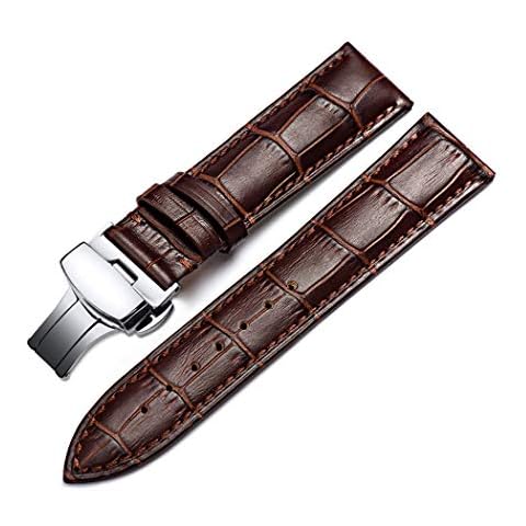 Watch Straps, Fashionable Leather Replacement Men's and Women's Watch Band, Folding Button Automatic Buckle, Suitable for a Variety of Traditional Sports Watch Mounting Accessories18mm Brown Cover