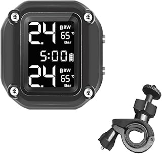 JRangelp Motorcycle Tire Pressure Monitoring System Digital Tire Pressure Gauge Wireless Motorcycle TPMS with 7 Alarm Modes and 2 External Sensors for Real-Time Monitoring Tire Pressure & Temperature