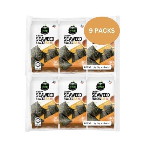 9 packs Bibigo Crispy Seaweed Snack Original Flavor 5g [Import from Korean] Low