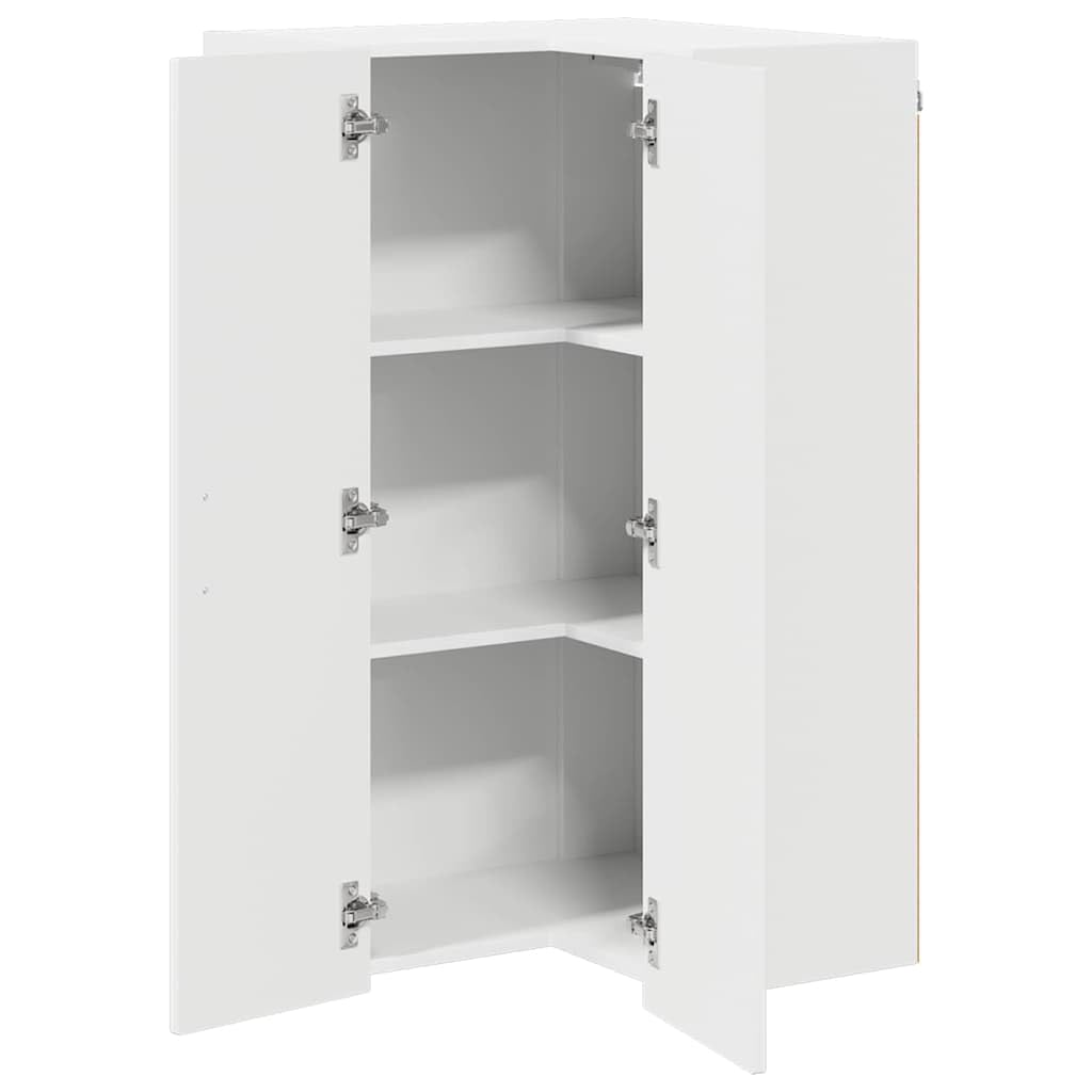 Kalmar - Armario esquinero de pared para cocina, color blanco brillante, 57 x 57 x 100 cm, material de madera, armario de cocina con gran espacio de almacenamiento, diseño moderno para cocina