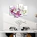 My Easy Art- Orchid Wall Art Decor Pink and White Flower with Drop of Water Canvas Pictures Artwork 4 Panel Plant Painting Prints for Home Living Dining Room Kitchen