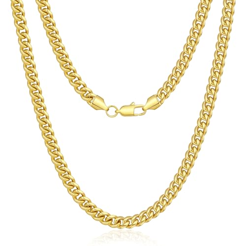 Mens Gold Chain 6mm Cuban Link Chain for Men 14K Gold Necklaces Unisex 20 Inch