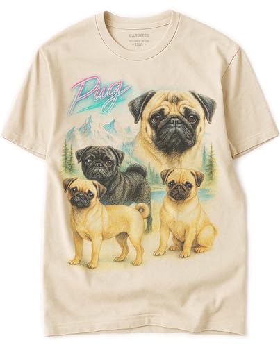 Pug Vintage Tshirt for Dog Mom & Dad 100% Natural Undyed Cotton for Men & Women