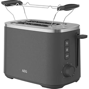 AEG Toaster Deli 5, 7 Toasteinstellungen, Countdown-Timer, Stopp-, Auftau-, Aufwärmknopf, Automatische Zentrierung, Cool-Touch-Gehäuse, 2 Breite Schlitze, Krümelschublade, Anthrazit, T5-1-4AN