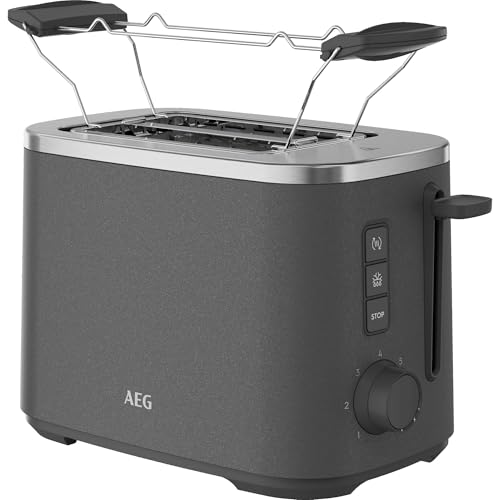 AEG Toaster Deli 5, 7 Toasteinstellungen, Countdown-Timer, Stopp-, Auftau-, Aufwärmknopf, Automatische Zentrierung, Cool-Touch-Gehäuse, 2 Breite Schlitze, Krümelschublade, Anthrazit, T5-1-4AN