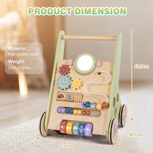 LOL-FUN Wooden Baby Walker for Toddlers 6-12 Months, 10in1 Push Along Walker Toys with Speed Control, Multifunctional Baby Activity Center for 1 Year Old Boys Girls Gift(Small Size) - Image 4